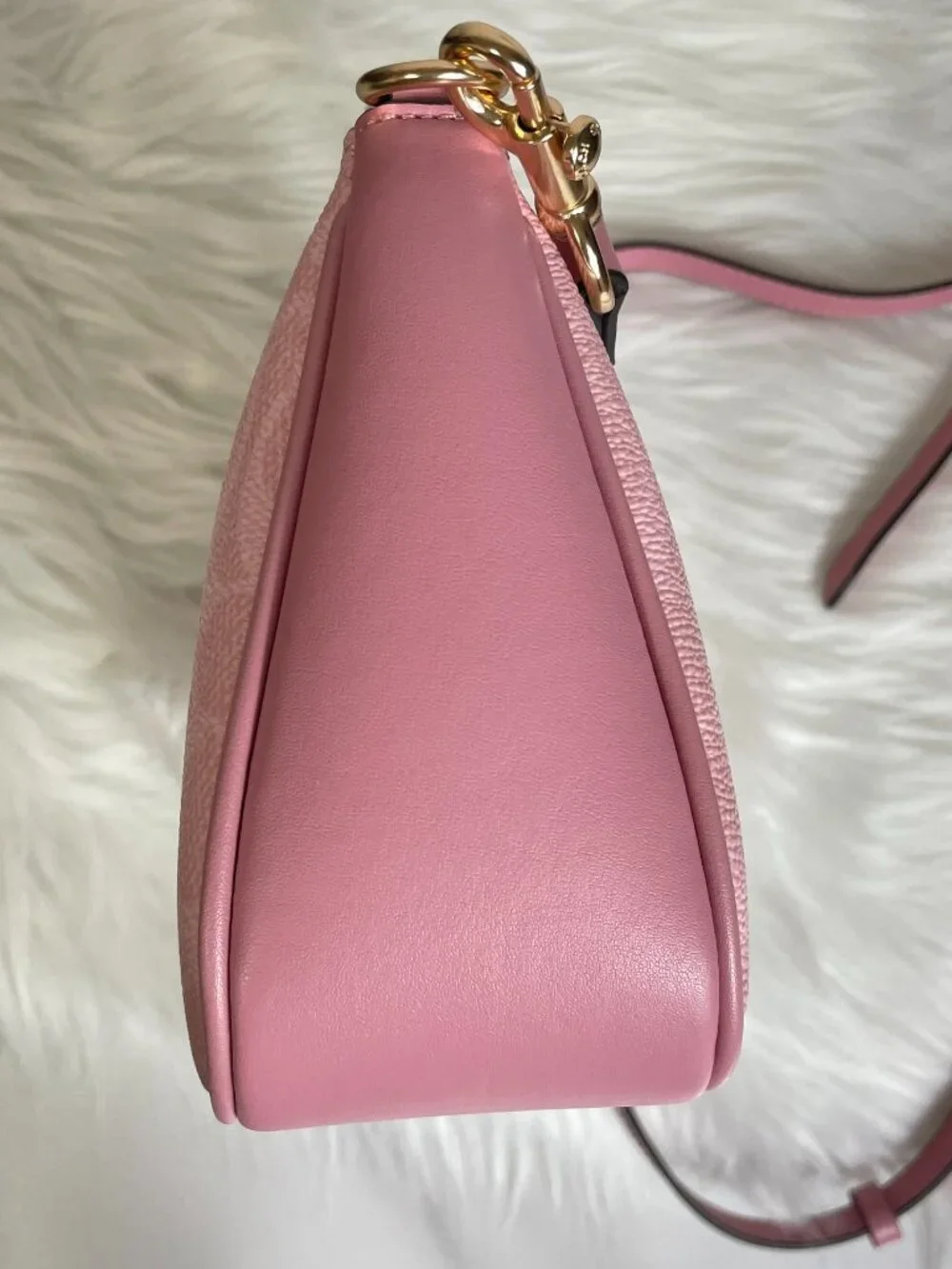Pink Curved Shoulder Bag Signature Pattern With Adjustable Crossbody Strap